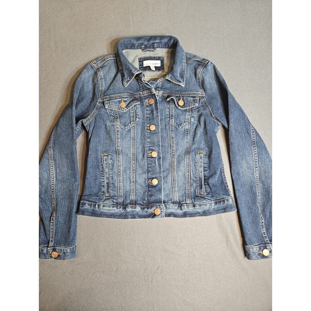 LOFT Jacket Womens Small Blue Denim Jean Jacket Classic Blue Denim
